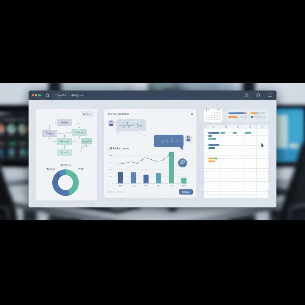 Computer screen with a blurred background displaying analytics charts.