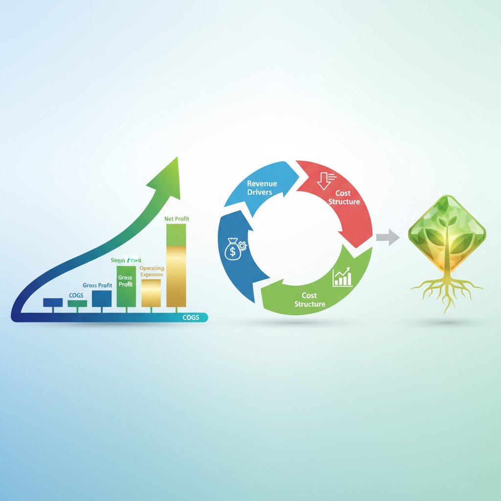 Diagram illustrating the connection between cost structure, revenue drivers, and profitability.